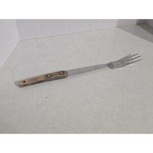 Vernco 3 Prong Tine Granny Meat Serving Stainless Steel Fork 9" Wood Handle